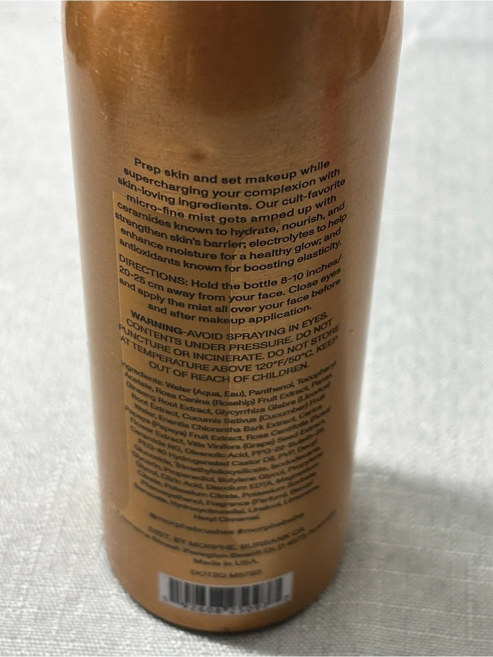 Morphe Continuous Prep & Set Mist in Metallic Gold with Black Cap